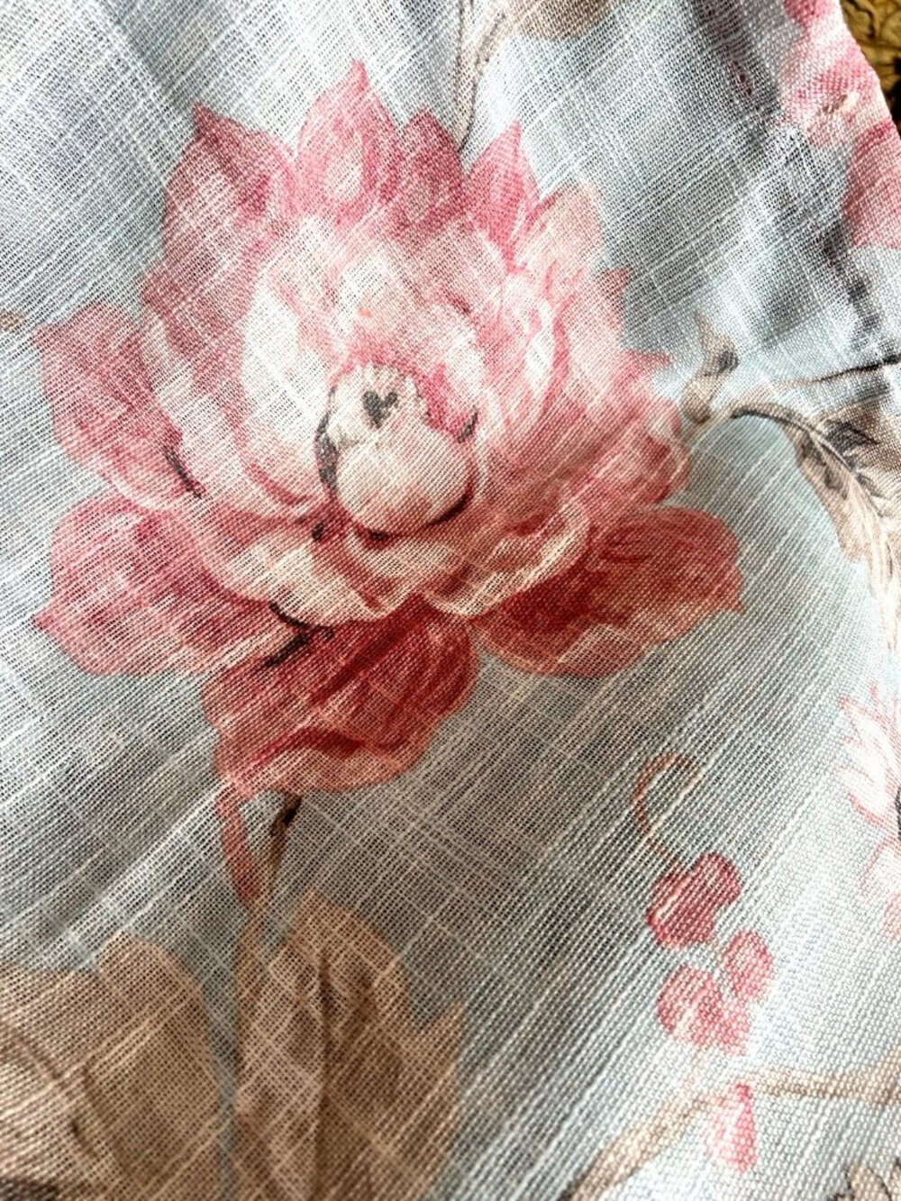 Thalia Sodi Shower Curtain Floral Aqua Pink Linen Look Shabby Chic Cottagecore